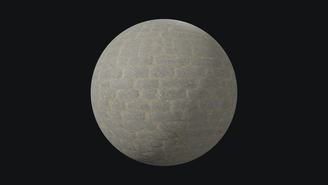 Static preview of the photoreal cobblestone material on a sphere.